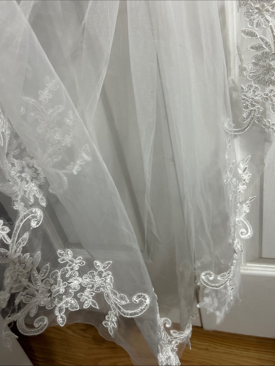 Embroidered Lace Wedding Veil in White main image 4